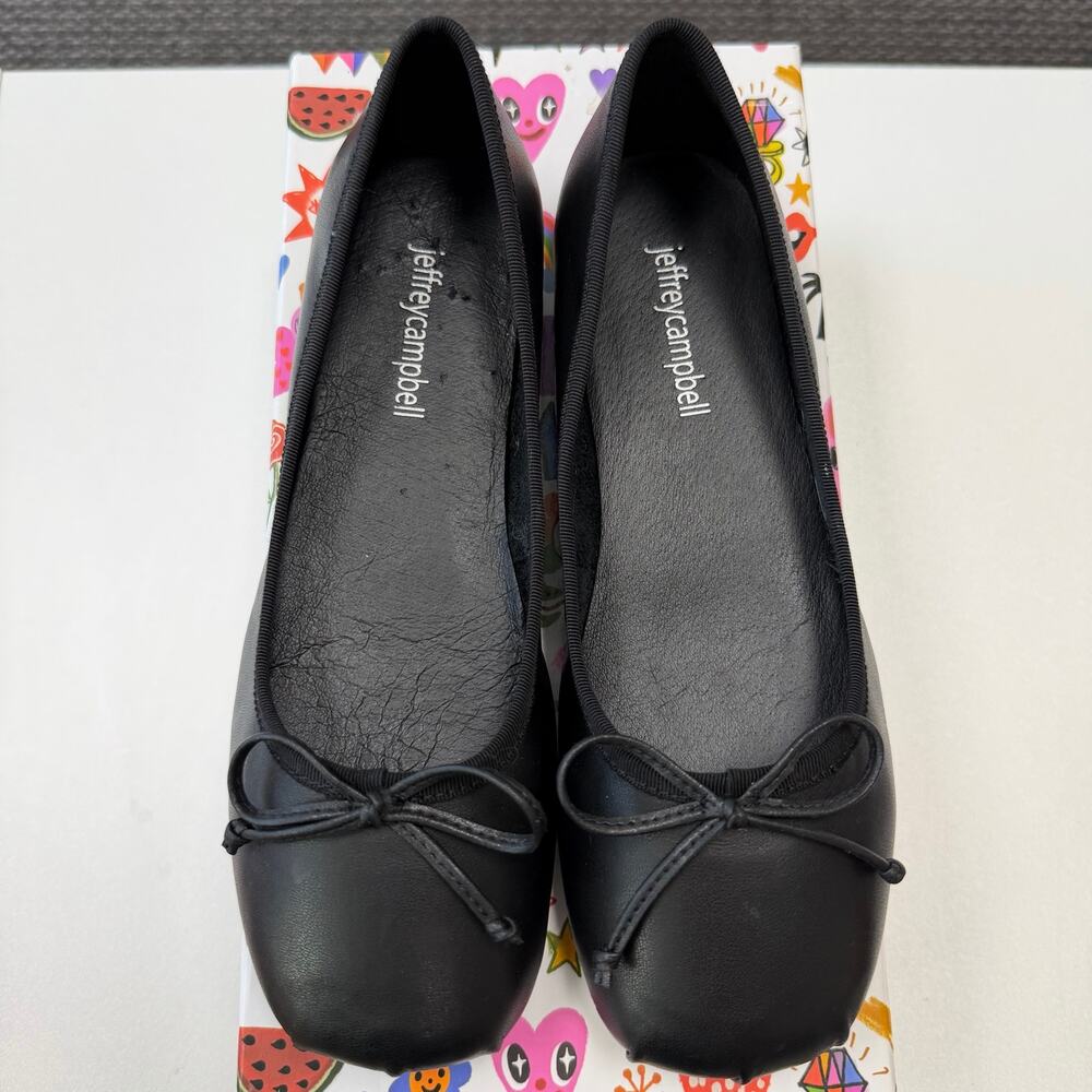 Jeffrey Campbell Tutu Ballet Flats Black Leather Round Toe String Bow Women Sz 6